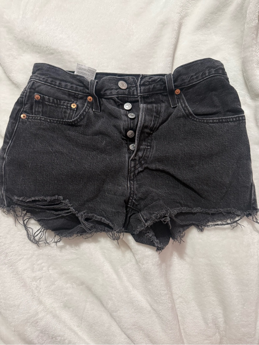 Levi's Black Distressed High-Rise Denim Shorts